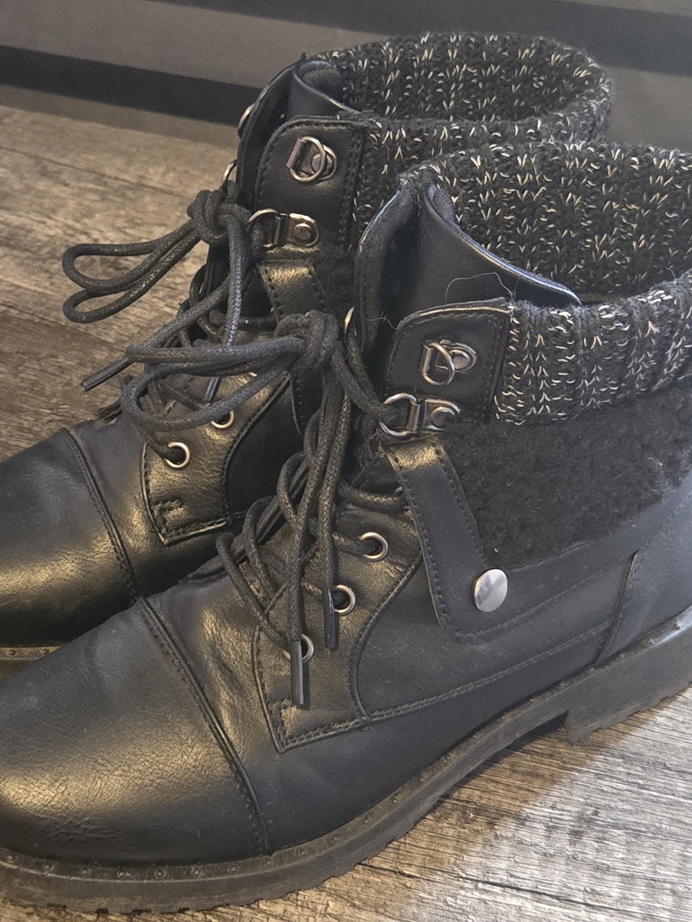 Hotcakes Black Lace-Up Knit Cuff Boots